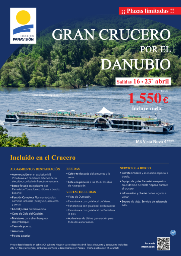 Gran Crucero Danubio. Barco Ms Vista Nova 4**** Salidas 16 y 23 abril. Desde 1.550 € 