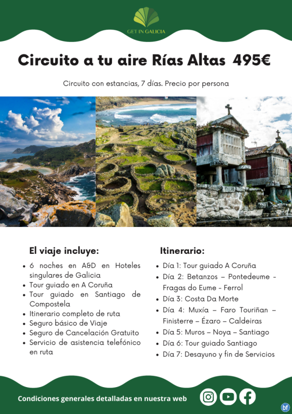 Circuito a tu aire Rias Altas - Costa da Morte en Pazos y Alojamientos con Encanto. 7 das / 6 noches. 495 € 	