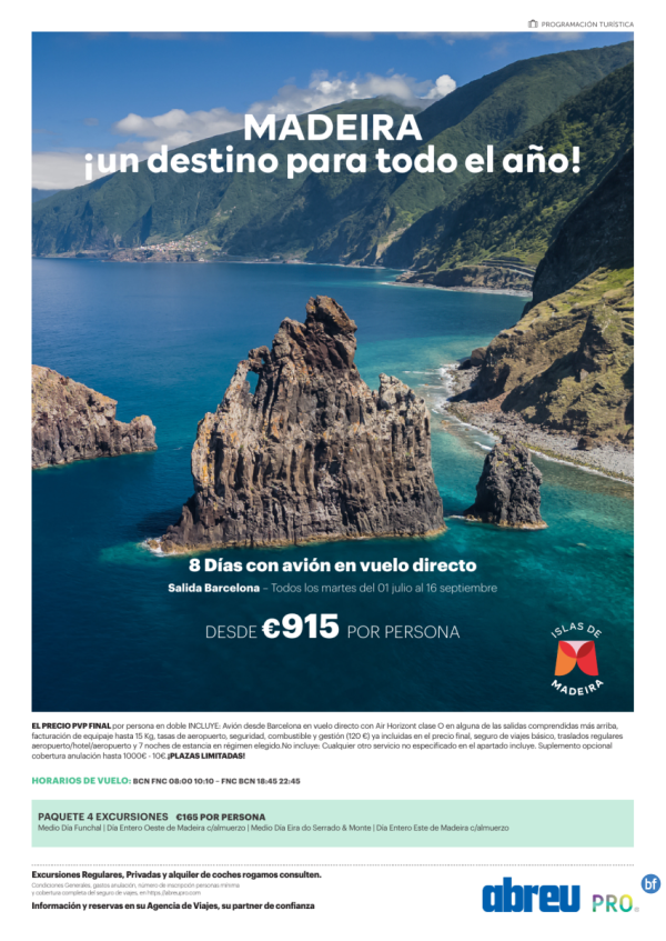 Madeira vuelo directo desde Barcelona Jul a Sep salidas martes
