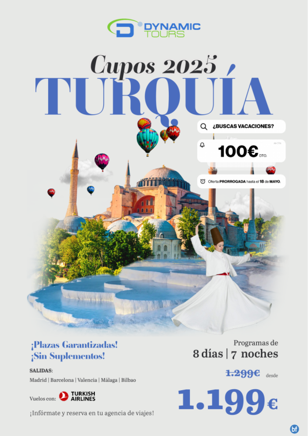 ?Hasta el 18 Mayo ? TURQUA ? 100? de DTO! ? (8d/7n) ? Sal:mad,bcn,agp,vlc,bio | 1 € .2?9?9?? dsd 1.199 € 