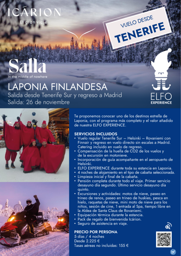 Pre-puente de diciembre en Salla. Salida 26 noviembre desde Tenerife Sur y regreso a Madrid