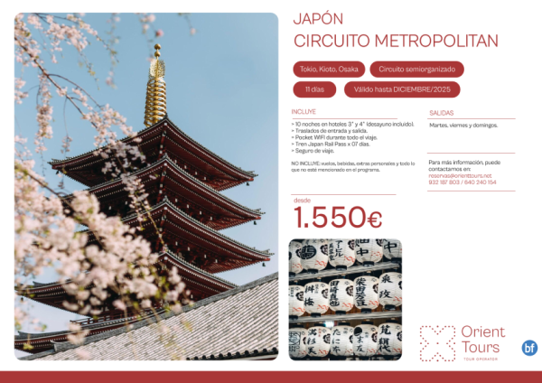 Japn circuito metropolitan semiguiado con hoteles, wifi, JRP y traslados