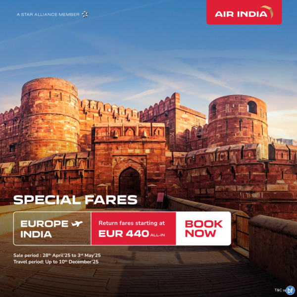 Air India Tarifas especiales de Europa a India desde 440 € 