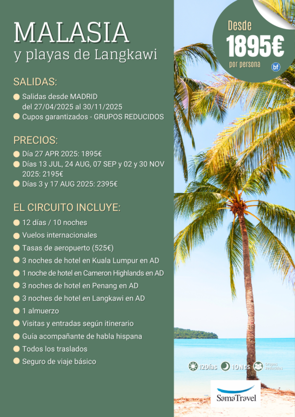 \-Malasia y Playas de Langkawi\-: Circuito 12 das visitas y playa [Cupos y precios Garantizados] *Desde 1.895 € *