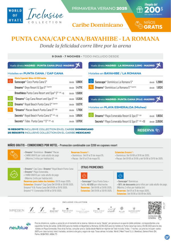 Nios Gratis o 50% de descuento en primavera/verano en el Caribe Dominicano