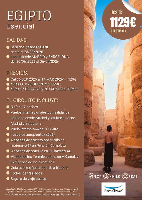 \-EGIPTO Esencial\- 8 das crucero +Cairo +visitas [Chrter a Luxor desde Madrid] (4Ene-06Abr26)**Desde 1129 € **