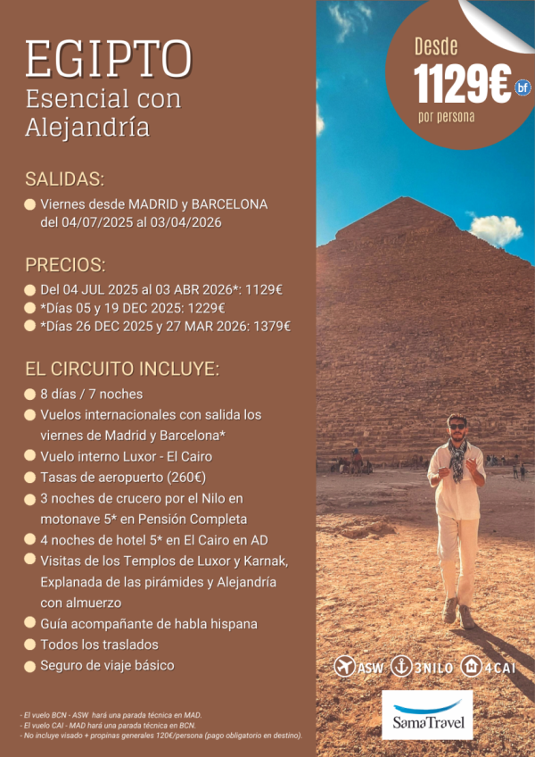 \-EGIPTO Esencial + Alejandra\- 8 das circuito [Desde Madrid y Barcelona] (4Jul-03Abr26) **Desde 1129 € **