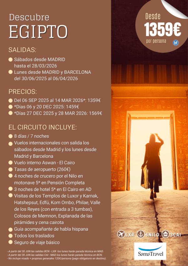 \-Descubre EGIPTO\-8 das Crucero +Cairo +visitas [Chrter directo a Luxor desde MAD](ene24-6abr26)*Desde 1359 € *