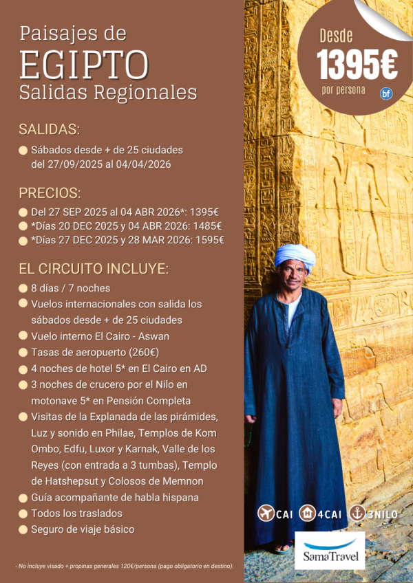 EGP Regional \-Paisajes de Egipto\-: 8 das Cairo +crucero +visitas [+ de 25 ciudades de salida] **Desde 1395 € **