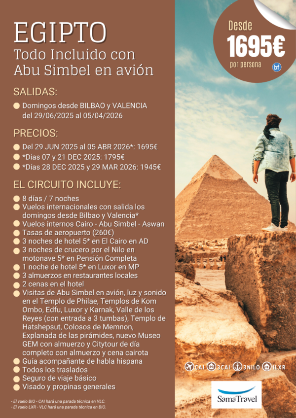 \-EGIPTO Todo Incluido + Abu Simbel avin\- 8 das [Desde Bilbao y Valencia] (29Jun-05Abr26) *desde 1695 € *