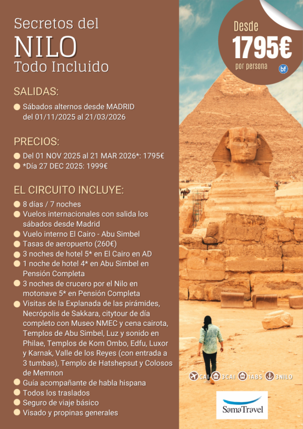 EGP \-Secretos del Nilo TI \- : 8 das Cairo +crucero +visitas [Desde MAD a CAI] (01nov-21mar26) *desde 1795 € *