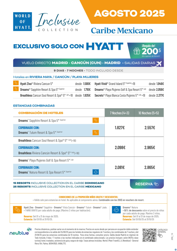AGOSTO con Nios Gratis en el Caribe Mexicano. Combinados exclusivos solo con Hyatt