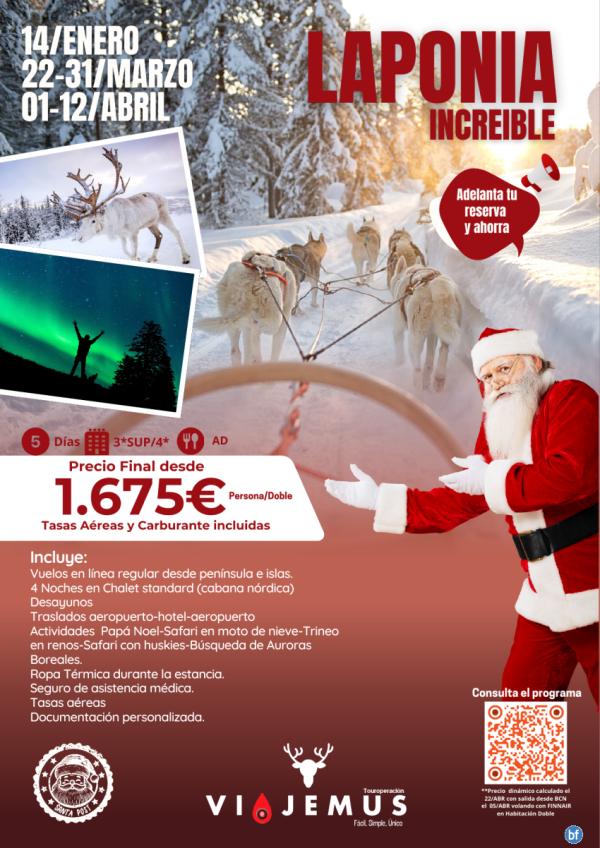 Super ofertas Laponia 2026, salidas el 14/Ene -22-34/Marzo- 1-12/Abril. 5 das inolvidables, ropa, visitas...