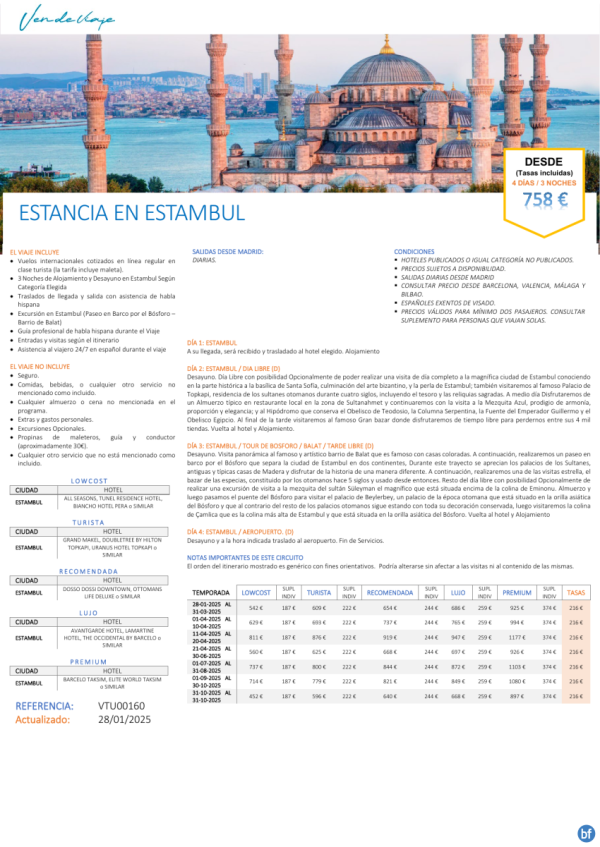 TURQUA Estancia en Estambul - 4 das / 3 noches desde slo 758 € 