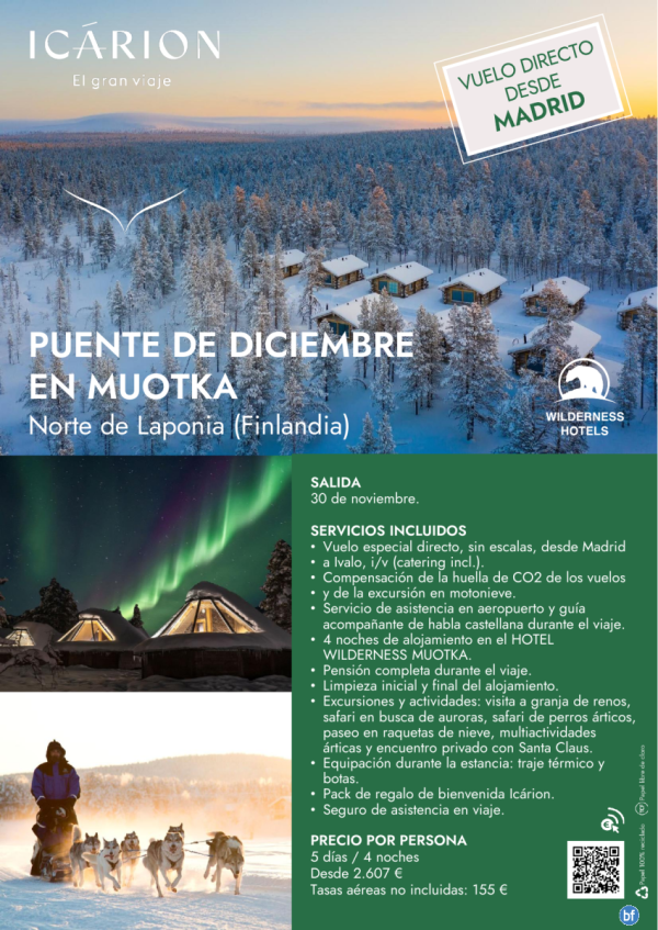 Puente de diciembre en Muotka. Vuelo directo desde Madrid