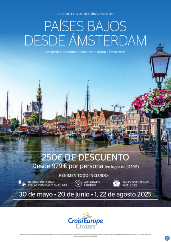 250? de DESCUENTO - crucero Pases Bajos desde msterdam - 6 das - rg. Todo Incluido - de mayo a agosto