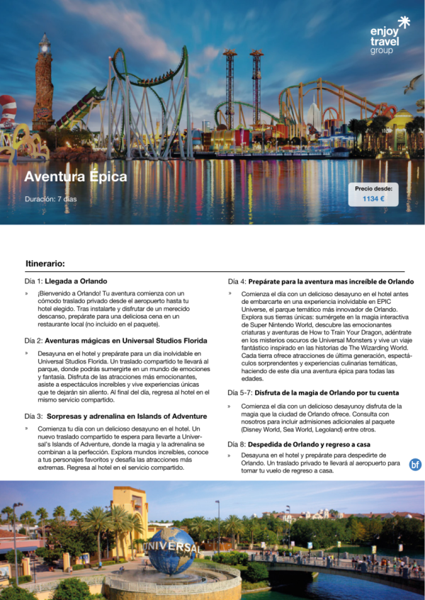 Aventura pica  8d-7n visitando los parques Universal incluido EPIC desde 1,134 € 