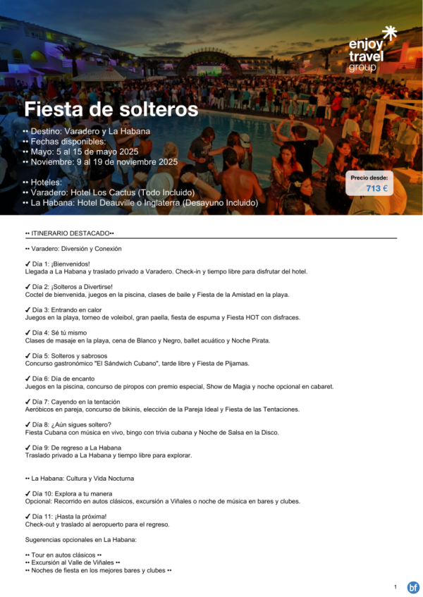 Fiesta de solteros en Cuba desde 713 € 