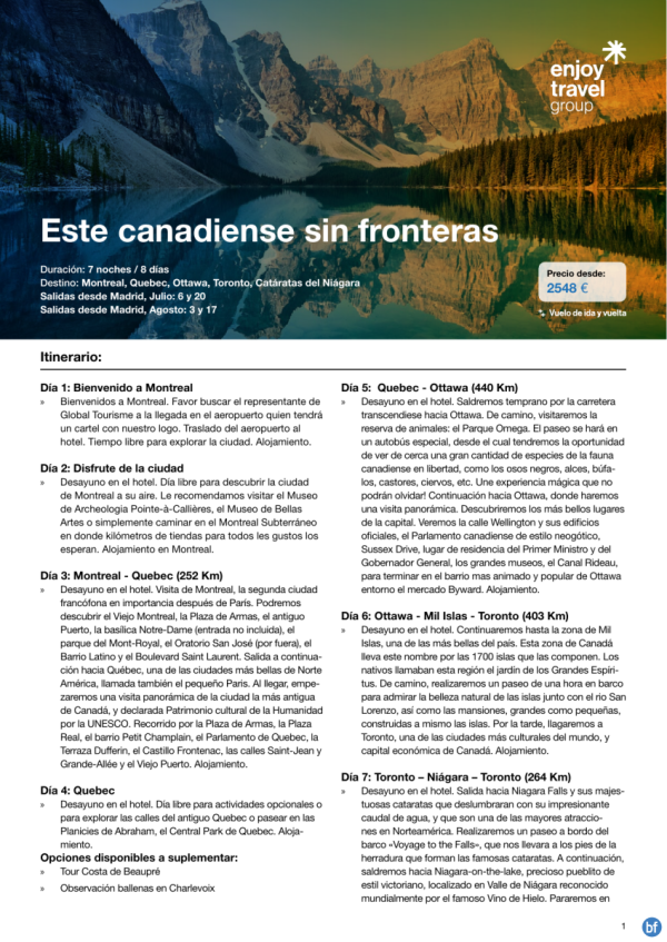 Este canadiense sin fronteras 8D/7N con vuelo incluido desde 2,548 € 