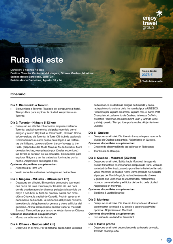 CANADA - Ruta del este 8D/7N con vuelo incluido desde 2,378 € 