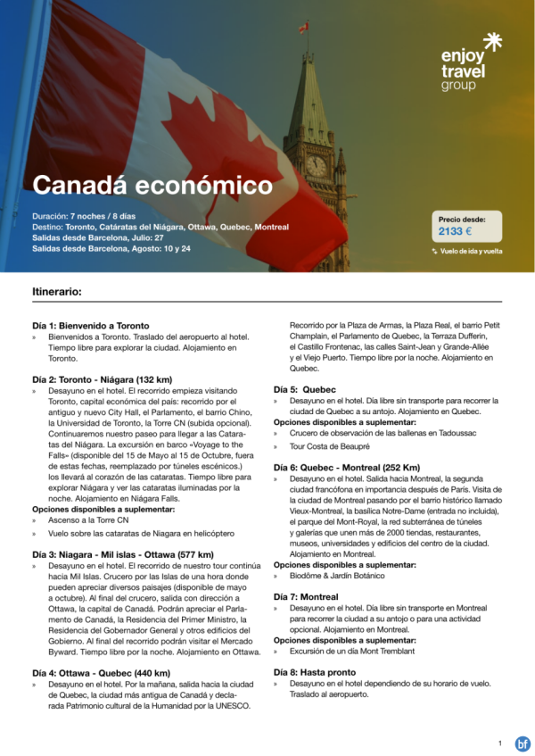 Canad econmico 8D/7N con vuelo incluido desde 2,133 € 