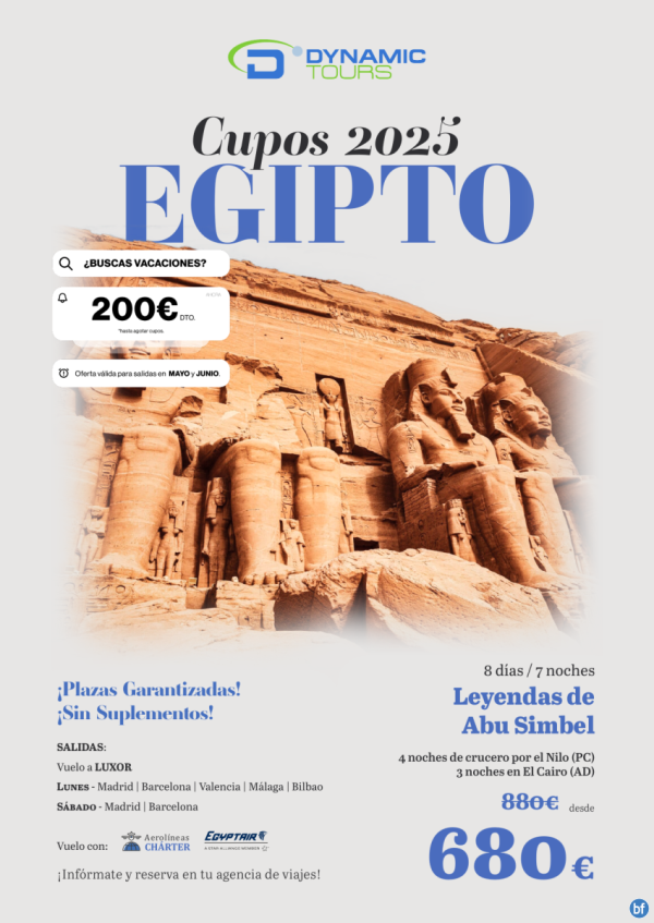 Salidas mayo y junio ?EGIPTO??200? de DTO??Leyendas de Abu Simbel | (4cru+3cai) ? sal: lun y sab | dsd 680 € 