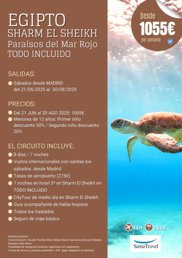 \-Sharm El Sheikh - Parasos del Mar Rojo 2025\- 8 das en TI - Hotel 5*[Chrter desde Madrid ] **Desde 1.055 € **