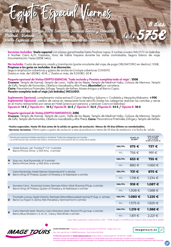 Egipto Fantstico Especial Viernes hasta marzo 2026, 8 das de viaje con plazas garantizadas desde solo 575 € 