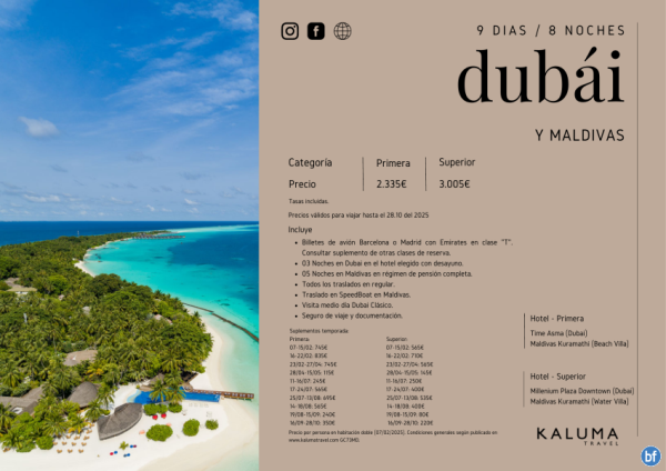 Dubai y Maldivas 8 noches - Salidas Diarias hasta Octubre desde 2.335 € 