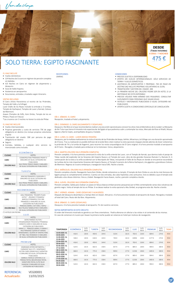 EGIPTO Fascinante: Servicios de Tierra y vuelos dmesticos por slo 475 € 