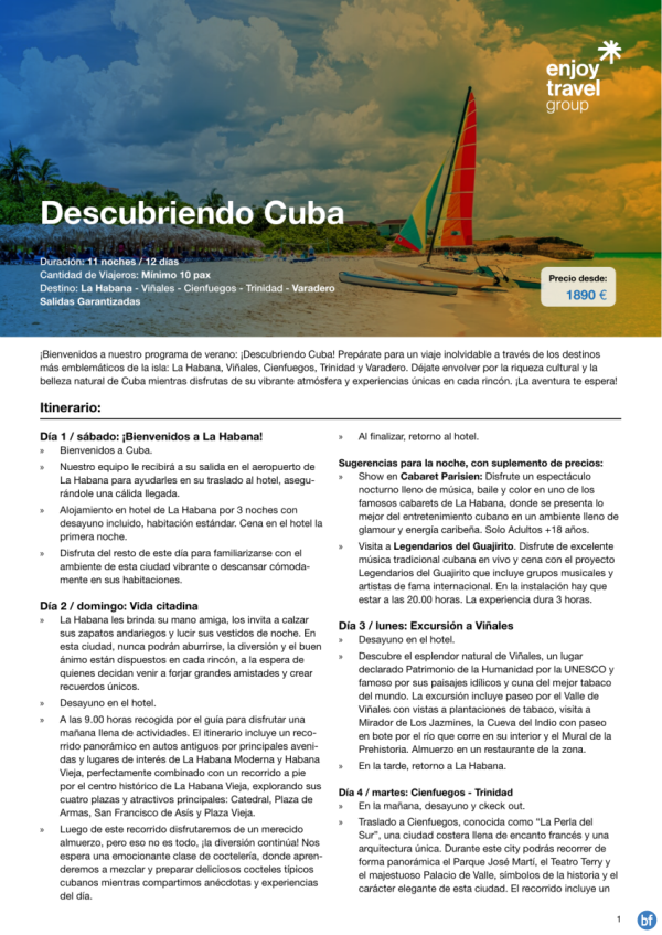 Descubriendo Cuba - salidas garantizadas  con vuelo incluido desde 1,890 € 