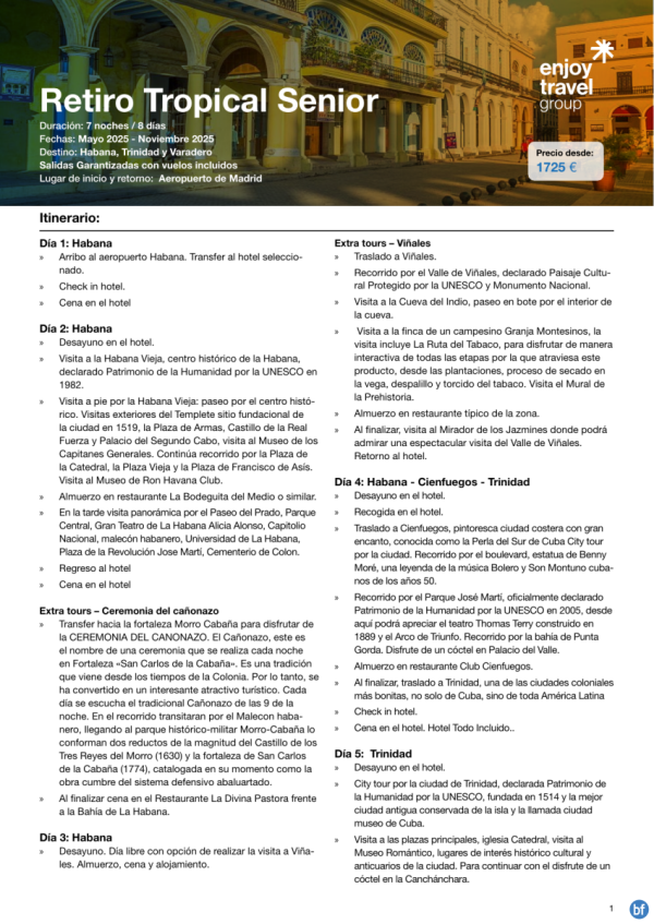 Retiro Tropical Senior desde 1,725 € con vuelo incluido