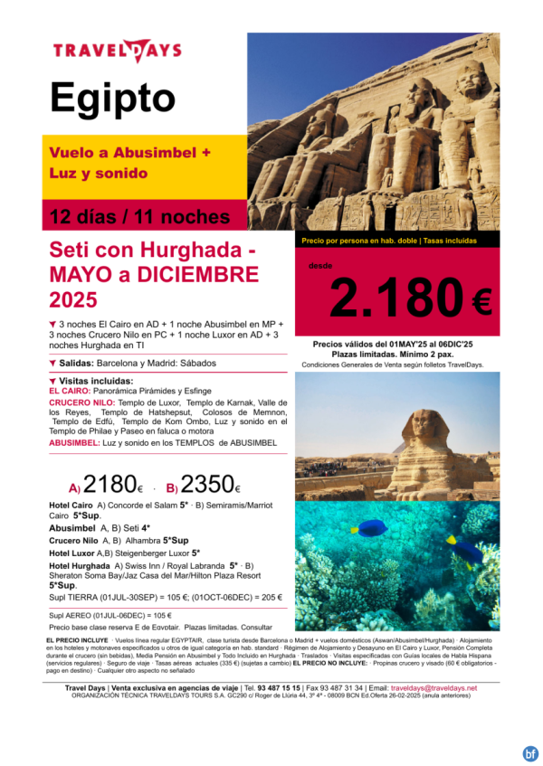 Seti con Hurghada - 12 das con noche en Abusimbel y Mar Rojo desde BCN/MAD a partir de 2.180 € 