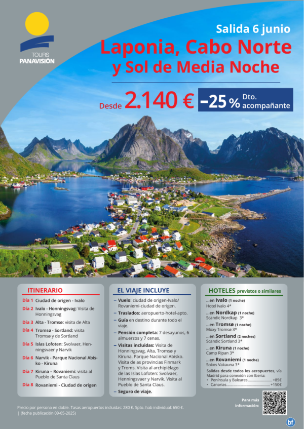 Laponia, Cabo Norte y sol de medianoche. 25 % DESCUENTO al acompaante. Salida 6 de junio PC