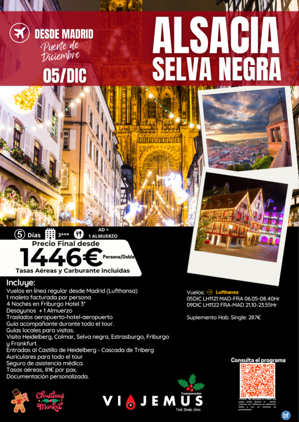 Puente de Diciembre. Mercadillos Navideos de Alsacia  y Selva negra salida 05/DIC desde Madrid