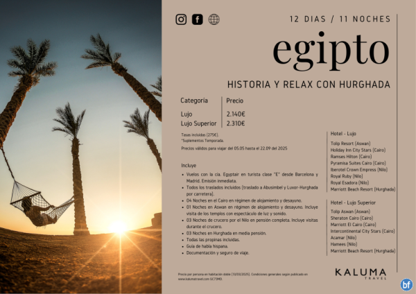 Egipto Historia y Relax con Hurghada 11 noches hasta Diciembre desde 2.140 € 