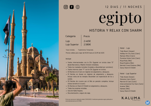 Egipto Historia y Relax con Sharm 11 noches hasta Diciembre desde 2.465 € 