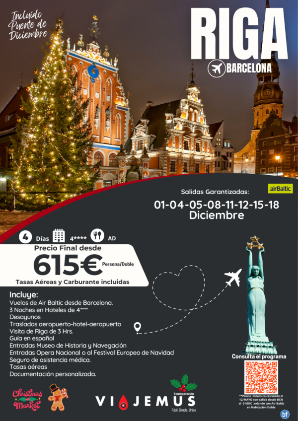 Mercadillos navideos de Riga con salida desde Barcelona, includo Puente de Diciembre.Salidas garantizadas