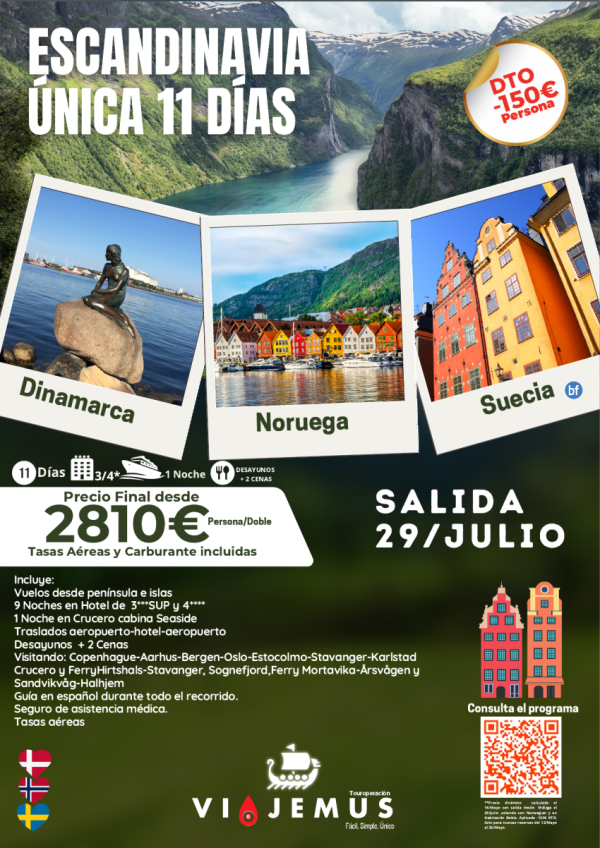 Escandinavia nica 11 das descubriendo Dinamarca, Noruega y Suecia. DTO -150? Pers. Salida especial 29/JUL