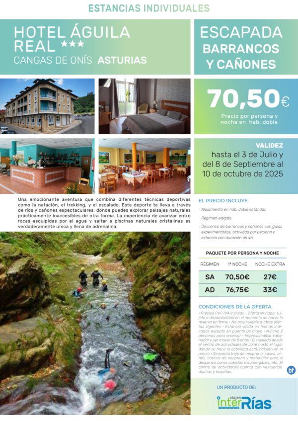 Escapada Barrancos y Caones Hotel guila Real 3* (Asturias).- Paquetes tursticos para Individuales