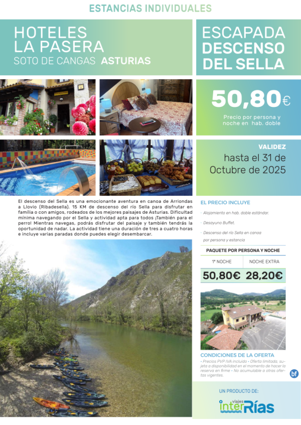 Escapada Descenso del Sella Hoteles la Pasera (Asturias).- Paquetes tursticos para Individuales
