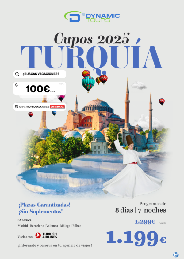  ?? Hasta el 30 Mayo ? TURQUA ? 100? de DTO! ?(8d/7n) ? Sal:mad,bcn,agp,vlc,bio | 1 € .2?9?9?? dsd 1.199 € 