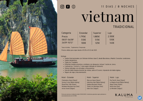 Vietnam Tradicional 11 Das / 8 Noches - Salidas Garantizadas hasta Diciembre desde 1.795 € 
