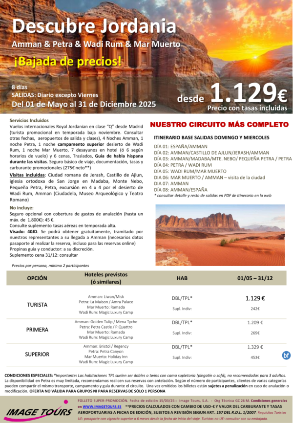 Descubre Jordania *OFERTN* circuito 8 das con Amman, Mar Muerto, Petra y Wadi Rum, desde 1.129 € 