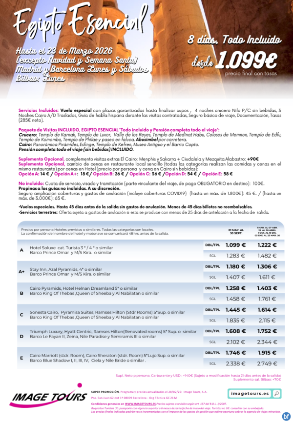 Egipto Esencial hasta marzo 2026 8 das Todo Incluido con Visitas y plazas garantizadas! desde solo 1.099 € 