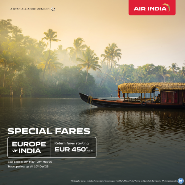Vuela de Europa a India con Air India desde 450 € I/V