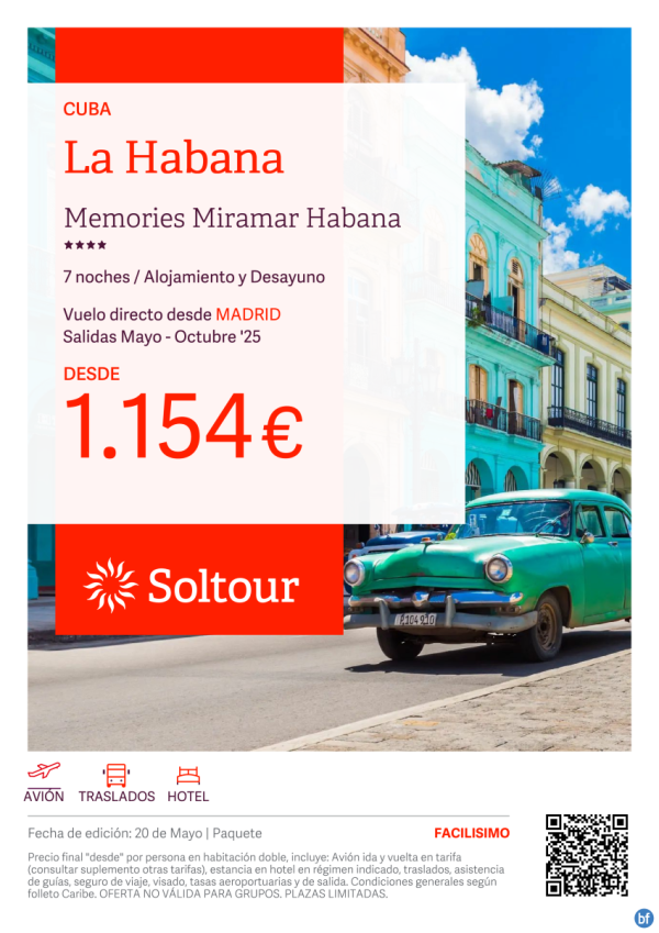 La Habana (Cuba) en Hotel Memories Miramar Habana desde 1.154 € , salidas de Mayo a Octubre desde Madrid