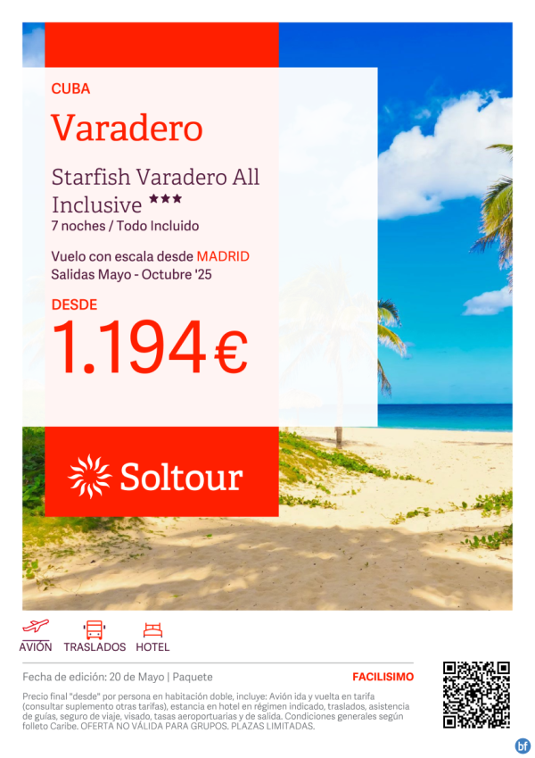 Varadero (Cuba) en Hotel Starfish Varadero All Inclusive desde 1.194 € , salidas de Mayo a Octubre desde Madrid