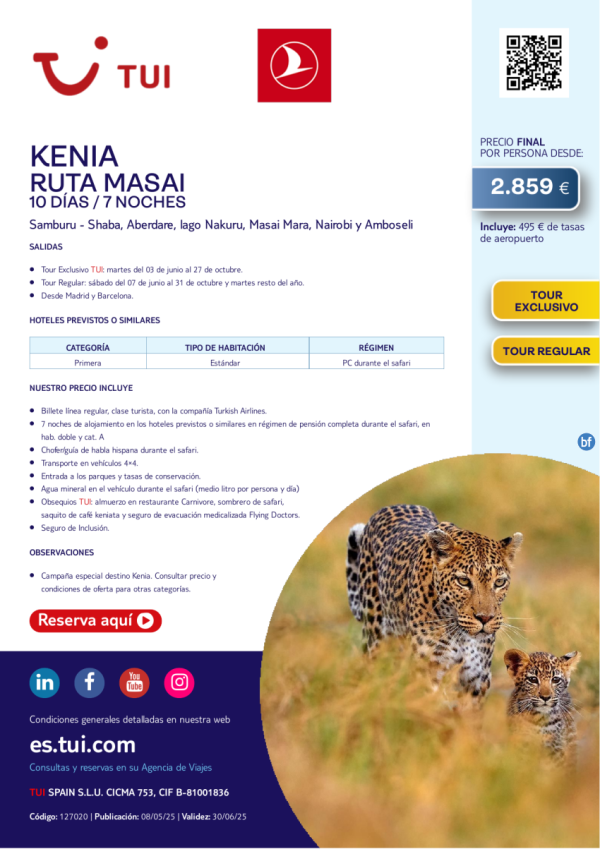 Kenia. Ruta Masai. 10 das / 7 noches. Tour Exclusivo y Tour Regular. Salidas desde MAD y BCN desde 2.859 € 