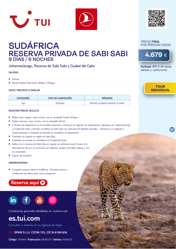Sudfrica. Reserva Privada de Sabi Sabi. 9 das / 6 noches. Tour Individual. Desde 4.679 € 